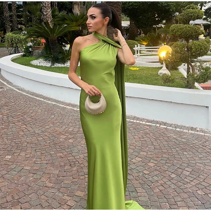 Sexy Satin Ribbon Backless Halter Dress For Elegant Evening Gown