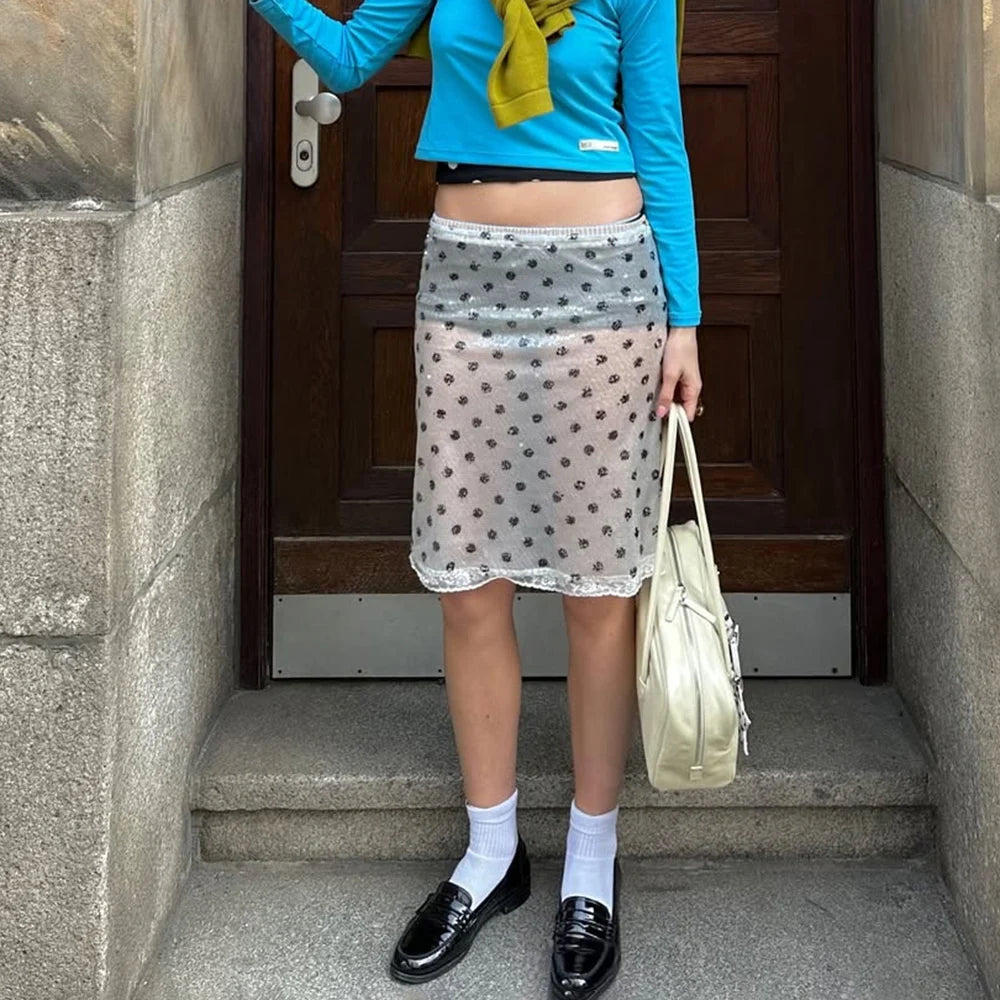 Vintage Polka Dot Glitter High Waist Skirt With Sequin Shine And Glam
