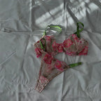 Clashing Floral Embroidered Lingerie Set With Push Up Bra And Matching Panty