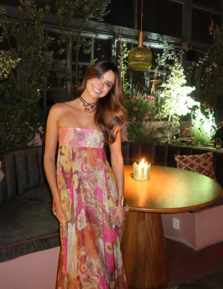 Printed Strapless Maxi Dress Elegant Off Shoulder Backless Gown High Waist