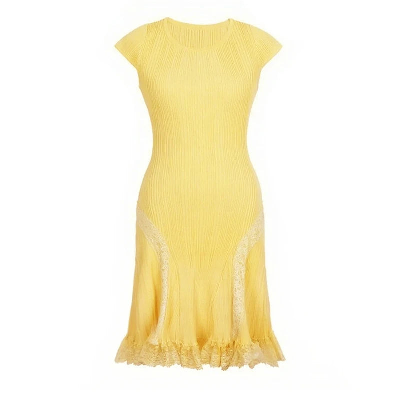 Lace Collar Splice Dress Slimming Fish Tail Gown