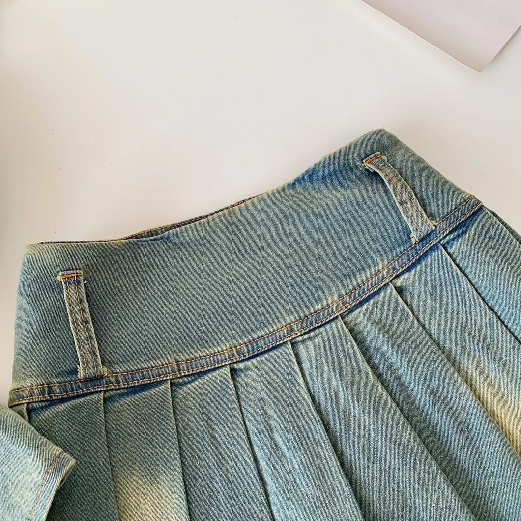 Denim Set With Sleeveless Cami Top And Mini Skirt Slim Fit Zipper