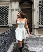 Floral Square Neck Sleeveless Bodycon Pleated Mini Dress