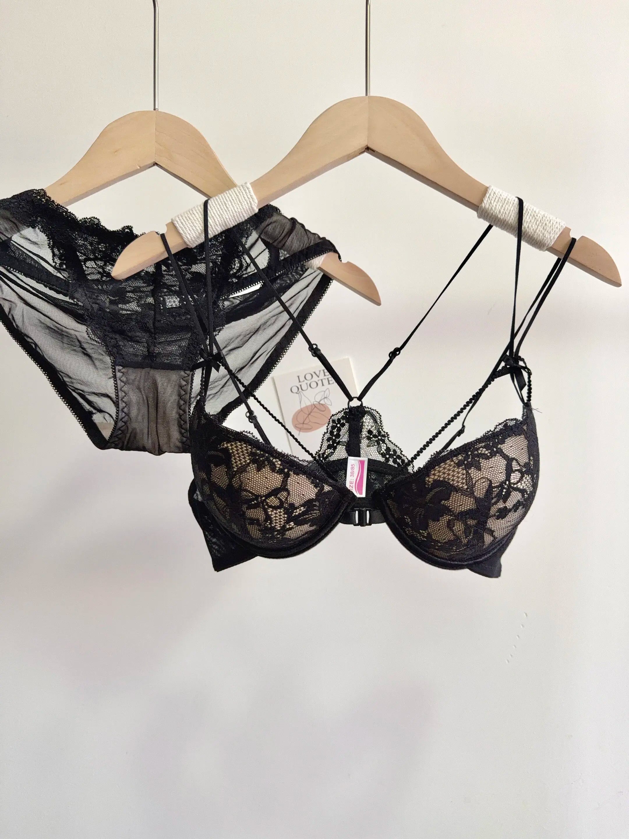 Lace Front Closure Lingerie Set For Women Wirefree Push Up Bra Delicate Straps Lightweight Comfort