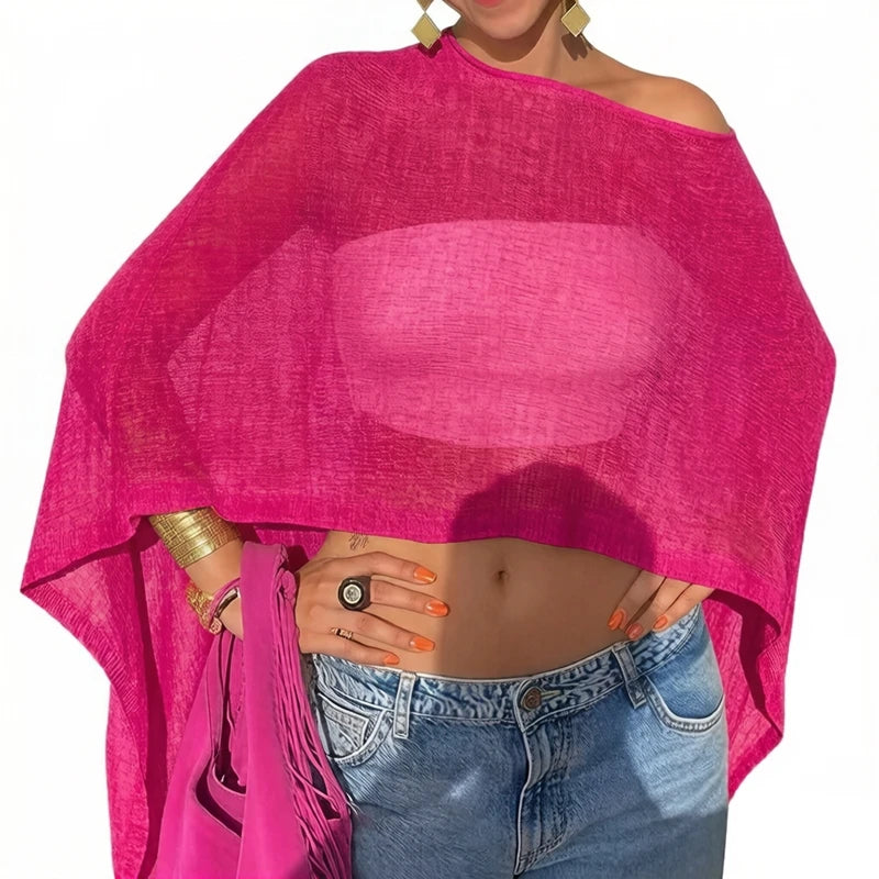 Off Shoulder Knit See Through Lightweight Pullover