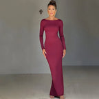 Elegant Backless Long Sleeve Maxi Dress With Bodycon Fit