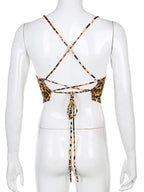 Leopard Print Backless Lace Up Bralette Crop Top
