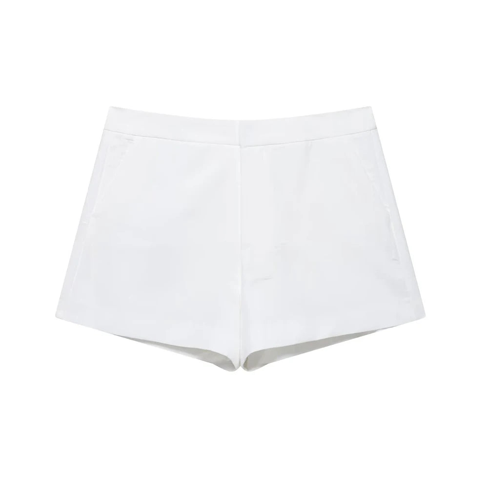 Buttoned Waistcoat Two Piece Shorts Set With Mid-Waist Pockets