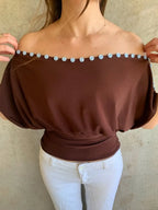 Off Shoulder Button Top Multi Way Wear Slim Fit Cropped