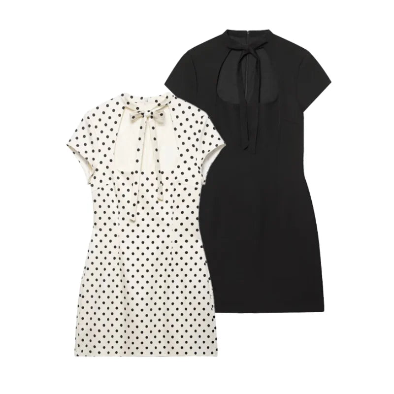 Polka Dot Cutout Bow Front Mini Dress
