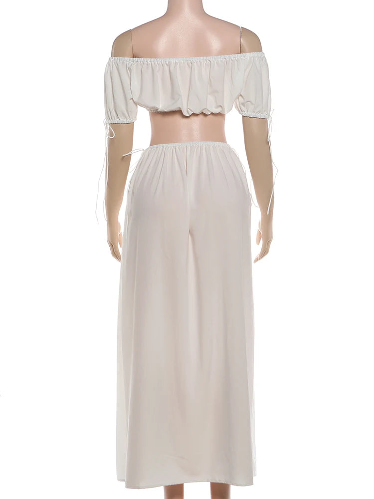 Elegant Puff Sleeve Top & Long Skirt Set