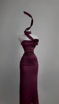 Red Slit Maxi Dress With Figure Flattering Silhouette Waist Cinch Elegant Length And Sophisticated Charm