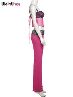 Patchwork Mesh Set With Leopard Print Skinny Pants Sexy Sleeveless Crop Top Street Style