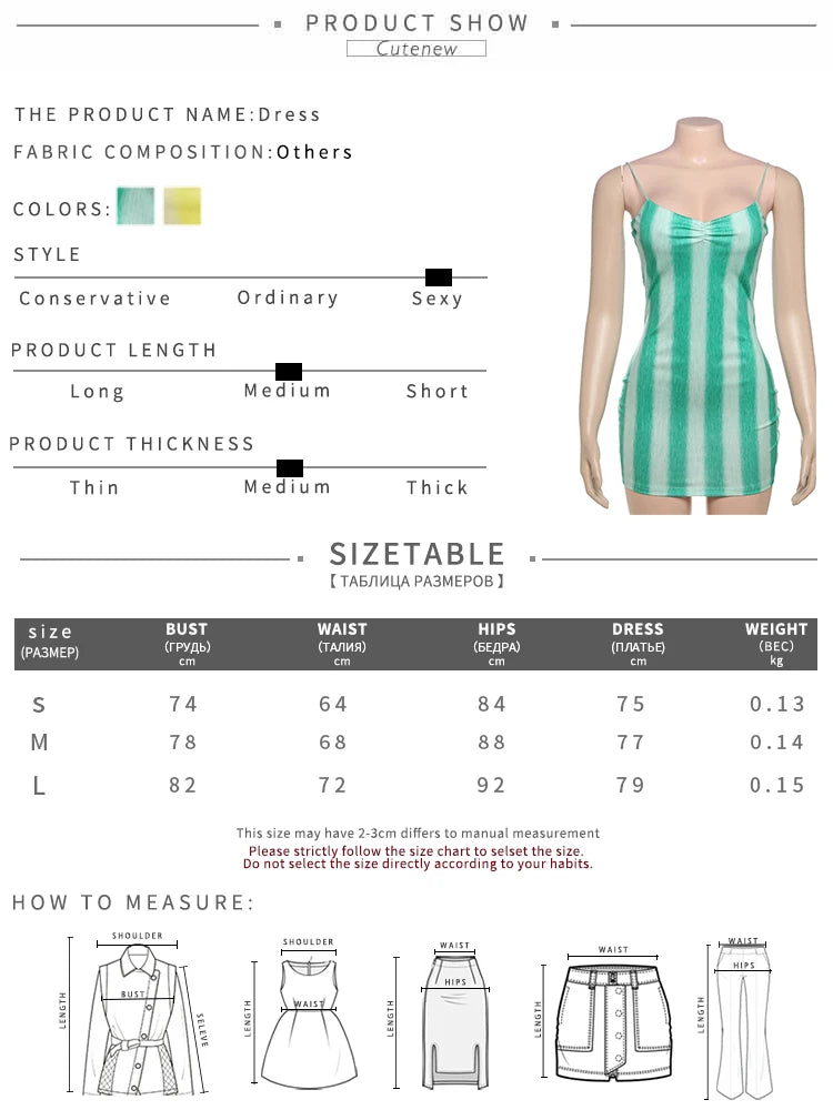 Striped Spaghetti Strap Dress With Pleated Backless Mini Bodycon