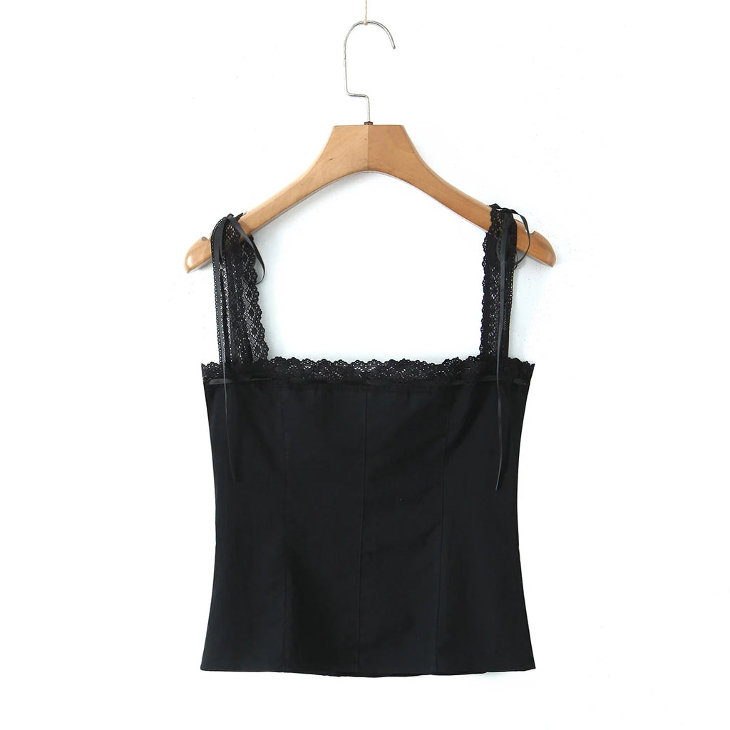 Golden Lace Ribbon Bow Corset Crop Top
