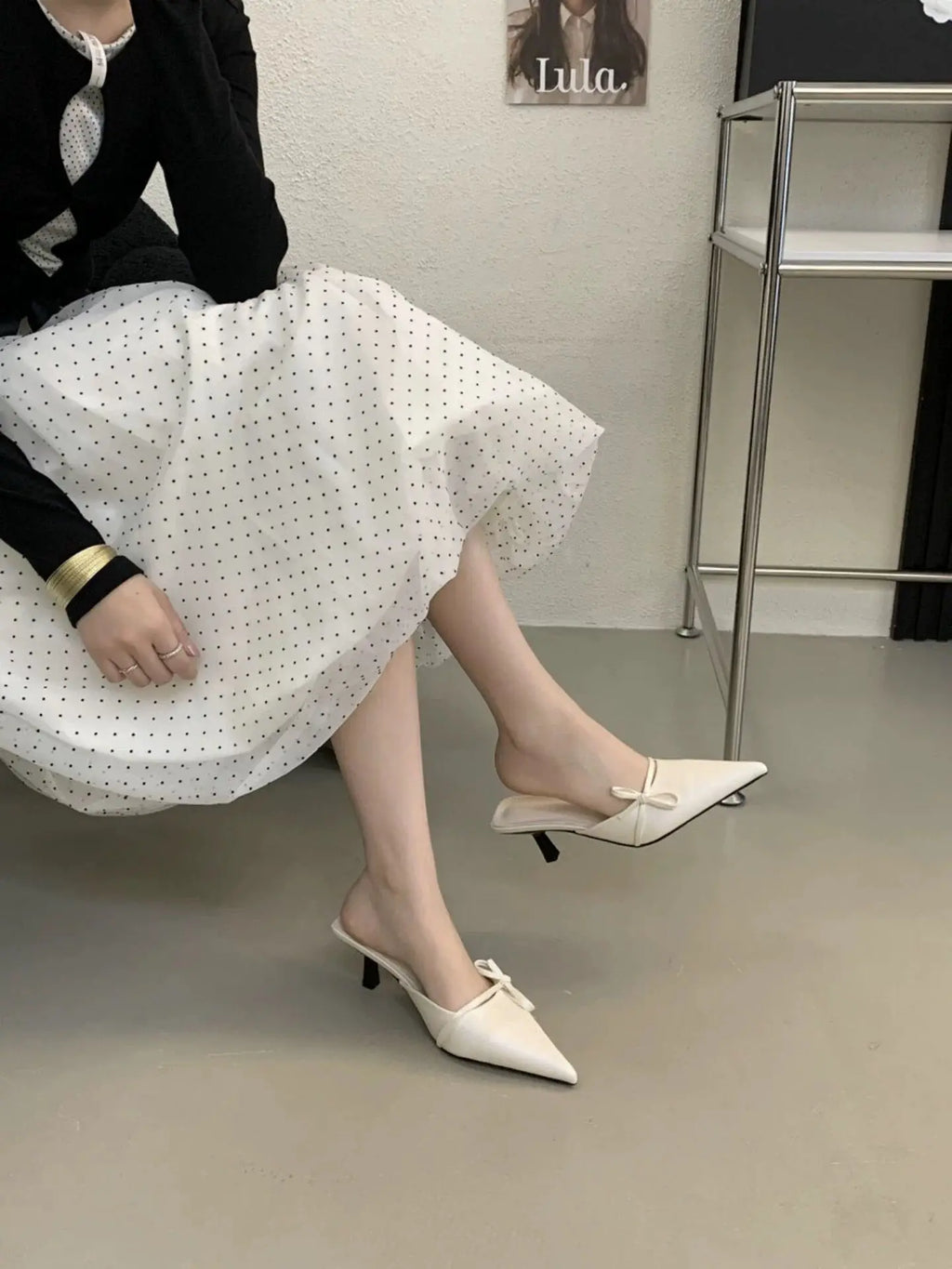 Elegant Bow Pointed Toe Mules With Thin Slip-on Heels
