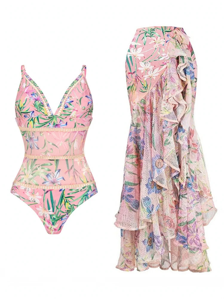Coastal Chic Swim Set With Crop Top And Skirt Cover Up For Summer Vibes