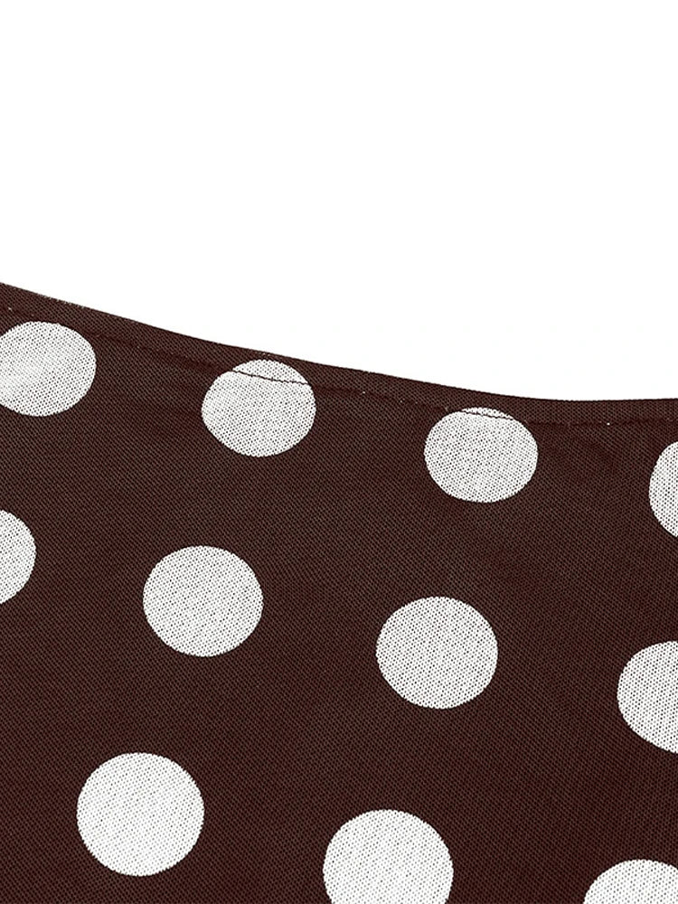 Polka Dot Satin Mesh Midi Skirt With High Waist A Line