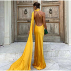 Sexy Satin Ribbon Backless Halter Dress For Elegant Evening Gown
