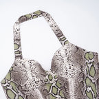 Snake Print Backless Halter Tank Top And Capri Set For Bold Retro Nightlife Style Vibe