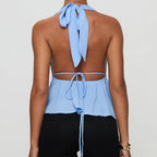 Halter Neck Crop Top With Tie Back Sleeveless Backless Camisole