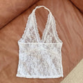Mesh Lace Halter Vest Floral Camisole With Lace Up Detail