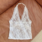 Mesh Lace Halter Vest Floral Camisole With Lace Up Detail