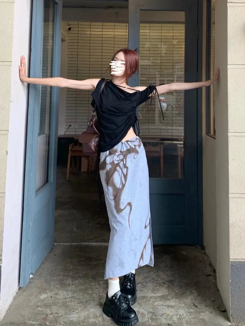 Moody Vintage Streetwear Grunge High Waist Skirt With Lace Up Detailing And Modern Vibe