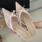 Butterfly Knot Pointed Toe Mules Breathable Mesh