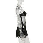 Sheer Lace Mesh Camisole Mini Dress