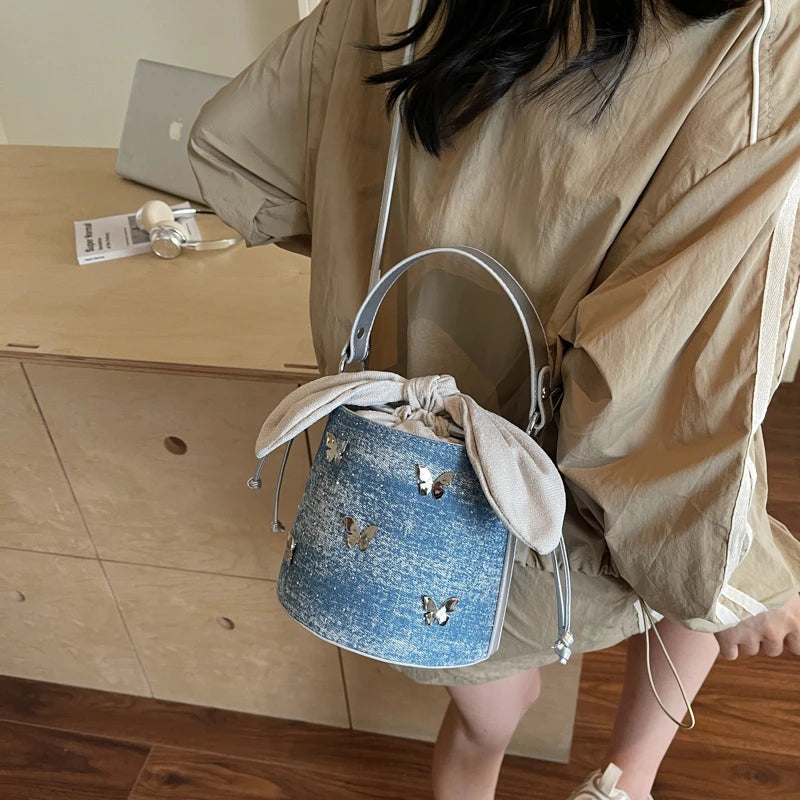 Sweet Butterfly Denim Mini Crossbody Bag