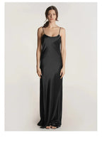 French Real Silk Elegant Women Spaghetti Strap Solid Nightgown