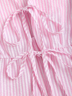 Striped Lace Up Two Piece Set V Neck Top And Elastic Waist Pants