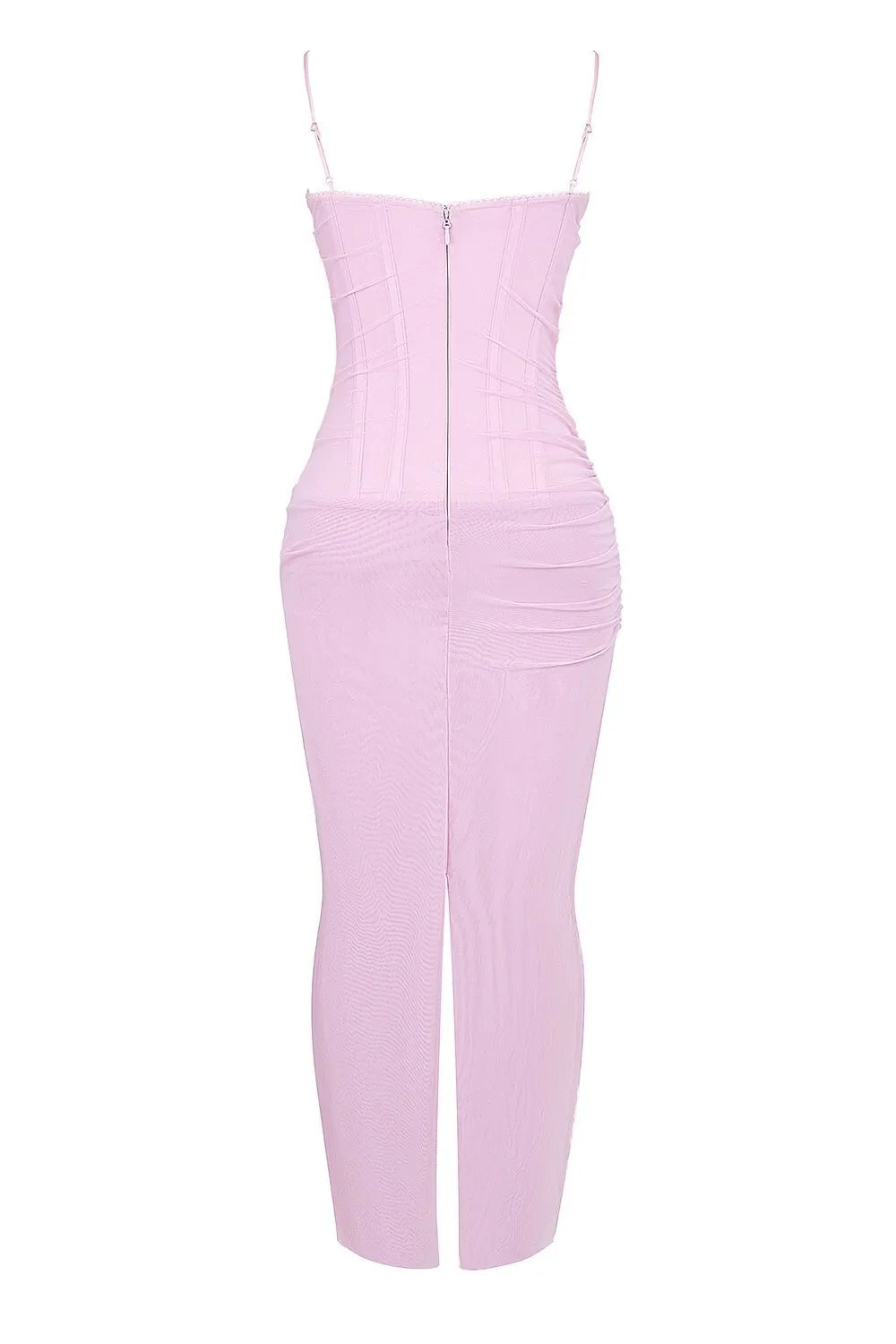 Elegant Mesh Patchwork Bodycon Dress With Spaghetti Straps And Double Layered Zipper Detail