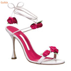 Floral Open Toe Slingback Sandals With Ankle Strap