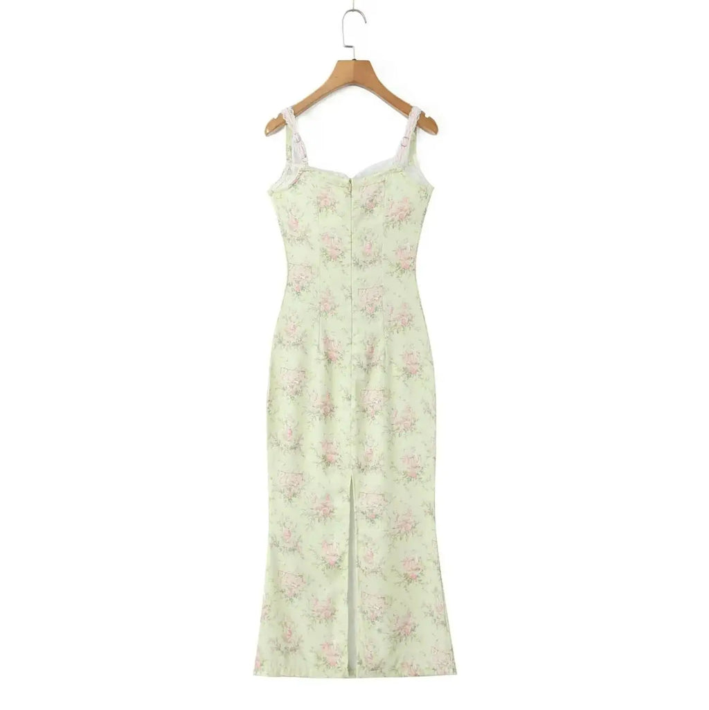 Sunny Yellow Floral Lace Mermaid Midi Dress With Bow Back Slit Elegant Fishtail