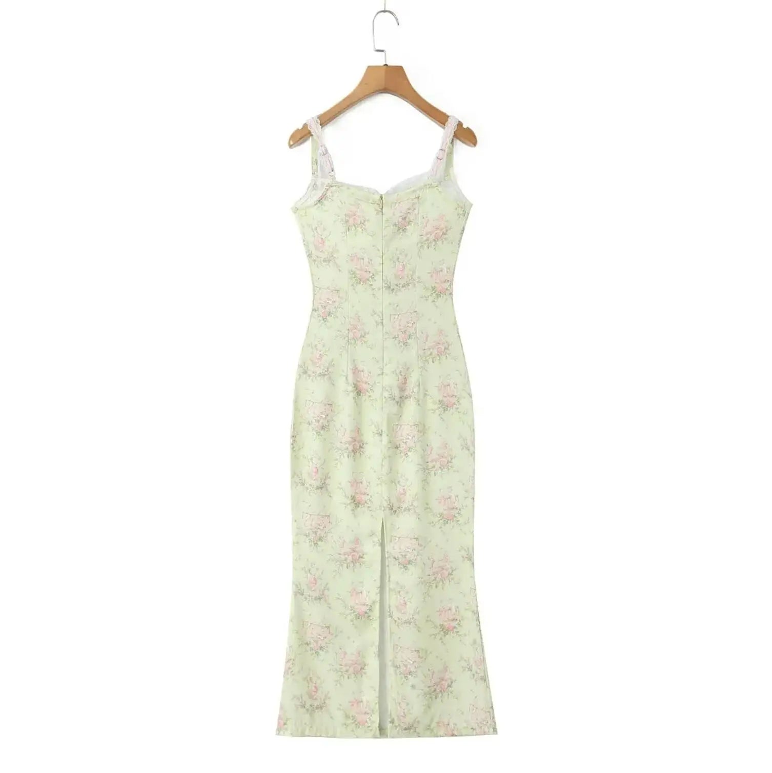 Sunny Yellow Floral Lace Mermaid Midi Dress With Bow Back Slit Elegant Fishtail