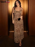 Leopard Print Spaghetti Strap Backless Dress With Ruffle Hem