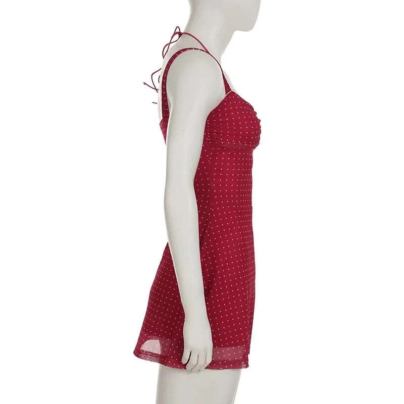 Polka Dot A Line Mini Dress With Ruched Strapless Backless Silhouette