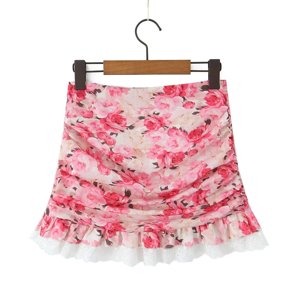 Boho Floral Print 2 Pieces Skirts Set Holiday Summer Women Sexy Backless Halter Top + Mini Skirt