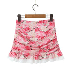 Boho Floral Print 2 Pieces Skirts Set Holiday Summer Women Sexy Backless Halter Top + Mini Skirt