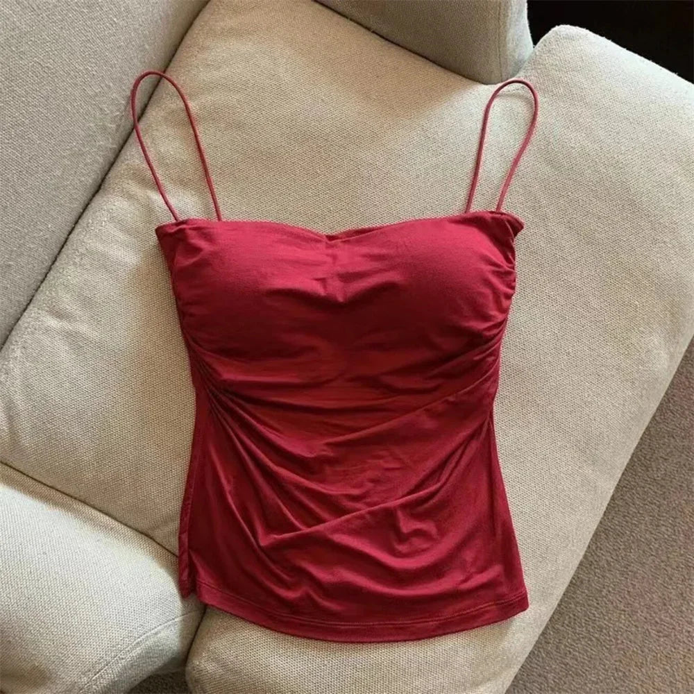 Waist Pleated Corset Top With Soft Support Chest Pad Sleeveless