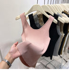 Knitted Strap Top With Clavicle Square Collar