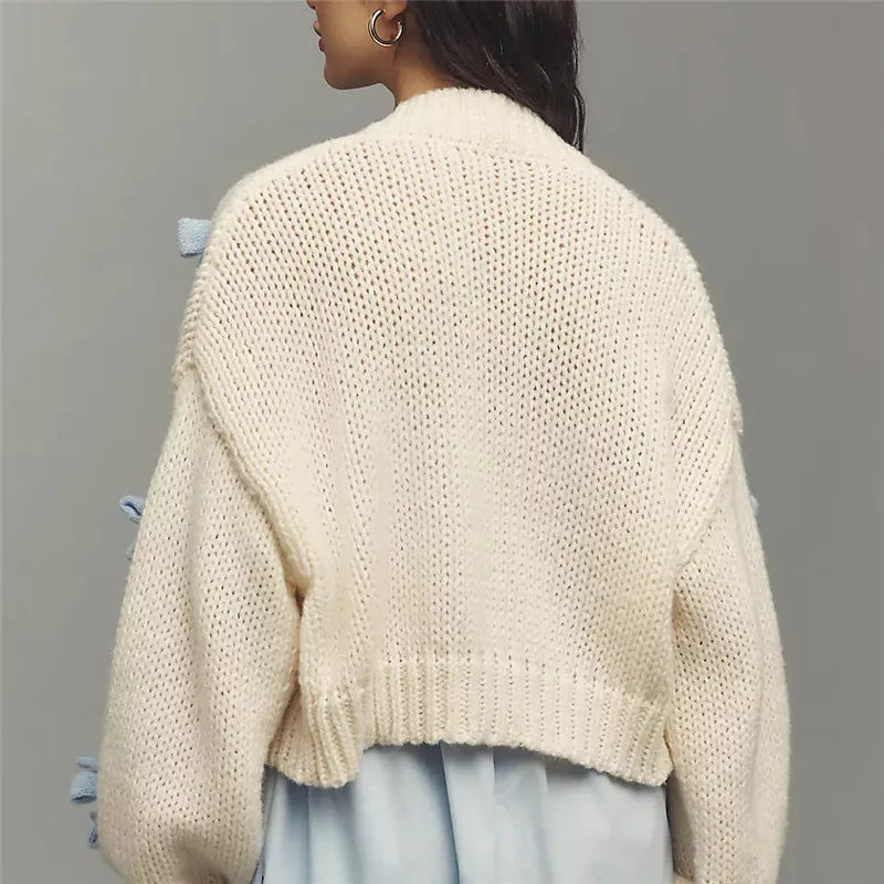 Cozy Bow Knit Cardigan For Women