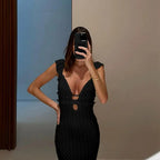 Knit Dress With Backless Hollow Out Lace Up Solid A Line Sleeveless