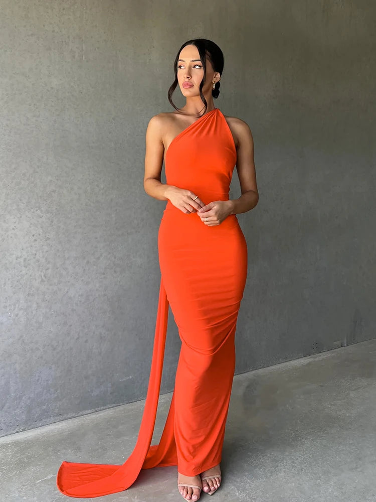 One Shoulder Backless Ruched Dress