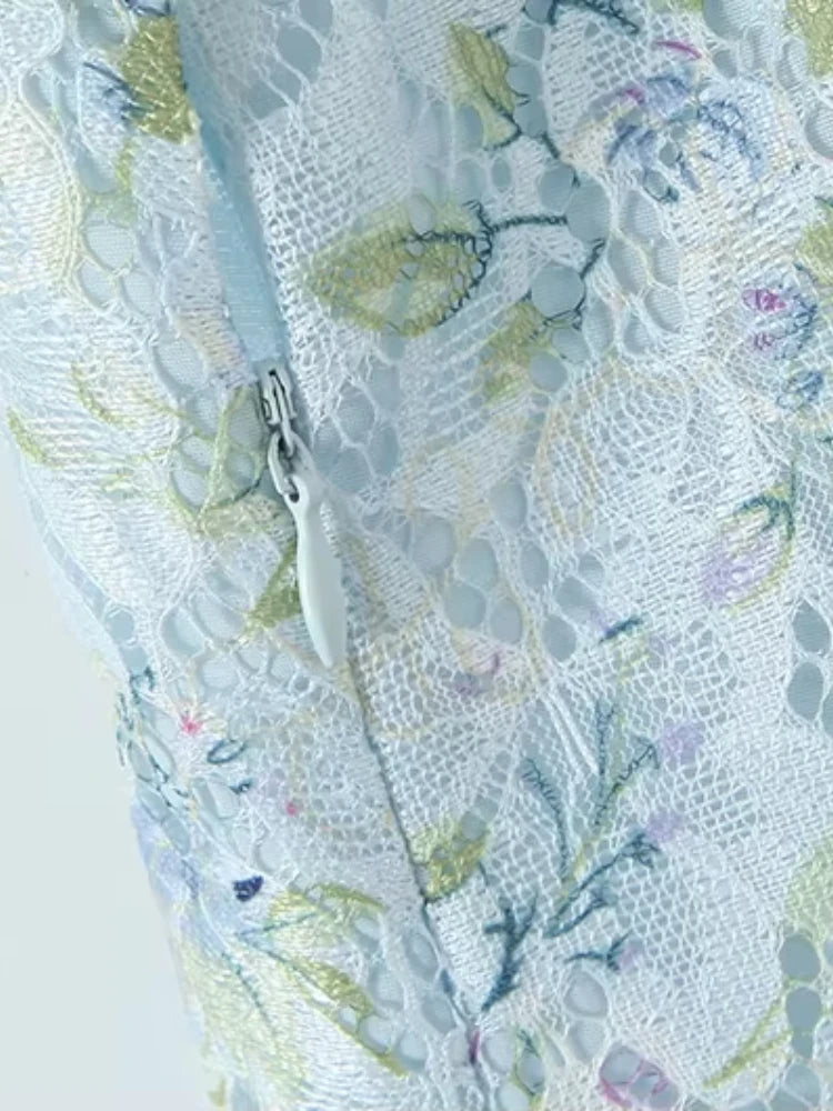 Sweet Floral Print Lace Patchwork Mini Sexy Slim Backless Strap Short Dress