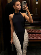 Nibber Backless Patchwork Halter Maxi Dress With Slit