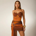 Push Up Bikini Set With Mesh Skirt For Women One Shoulder Bandeau Bathing Suit