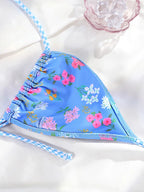 Floral Bow Pink Bikini Swimsuit For Women Low Waist Bandage Beachwear Chic Summer Bathing Suit